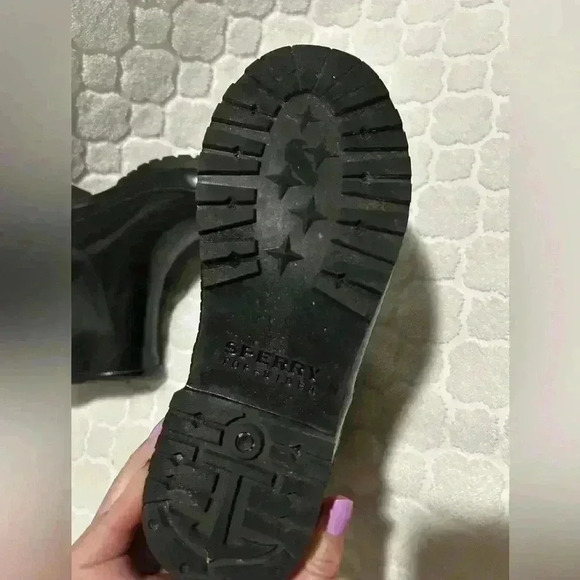 Sperry Walker Turf Rain Boot Black Womens Size 6 Waterproof Bow Tie Outdoor - Picture 7 of 10